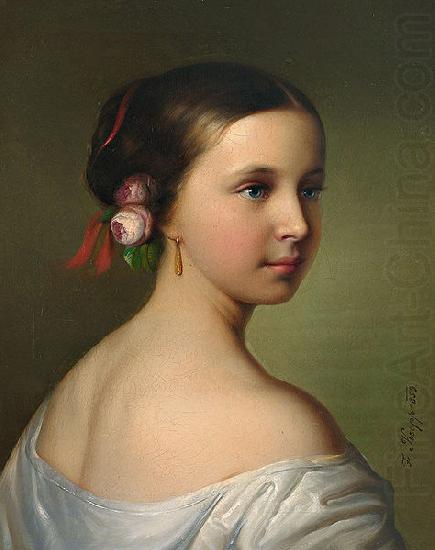 Portrait of a young woman with roses in her hair, unknow artist